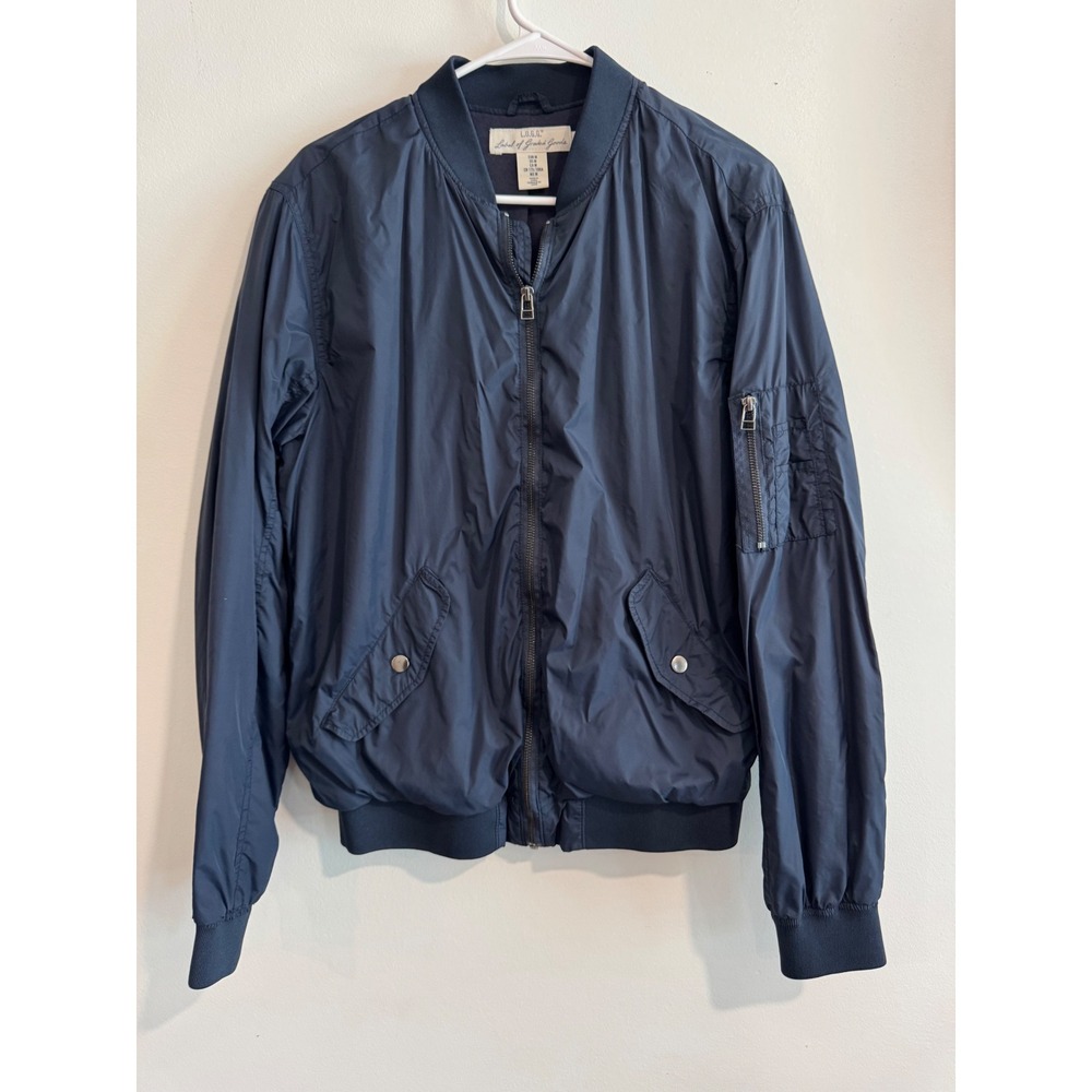 H&M LOGG Bomber Flight Jacket Mens Size M Navy Blue Utility Sleeve Pocket